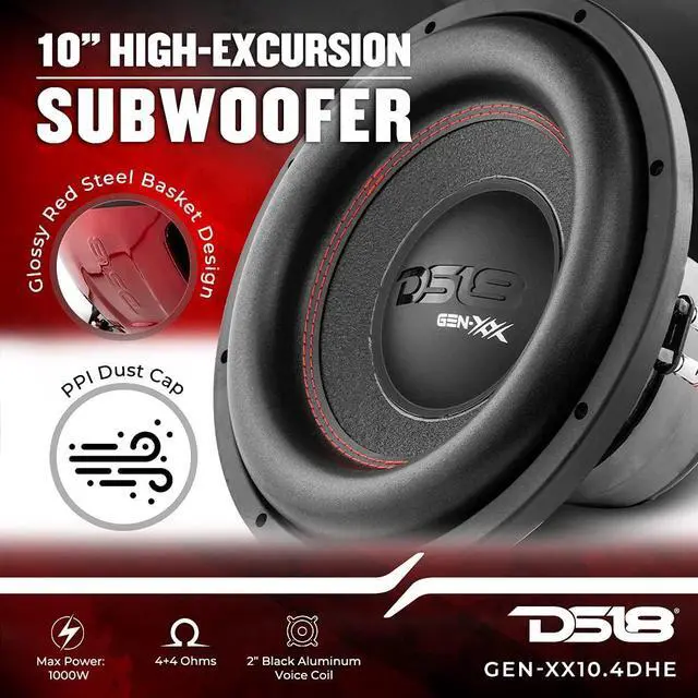 Alt view image 2 of 5 - DS18 GEN-XX10.4DHE 10" High Excursion Car Subwoofer 1000 Watts Max Dual Voice Coil 4+4 Ohms (1 Speaker)