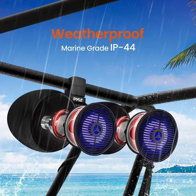 Alt view image 2 of 5 - Pyle Dual Waterproof Off-Road Speakers - 6.5" 200W 2-Way Marine Wakeboard Tower Sound System w/LED Light, Full Range Outdoor Stereo Speaker for Car, ATV, UTV, Jeep, Boat, Includes Brackets (Black)