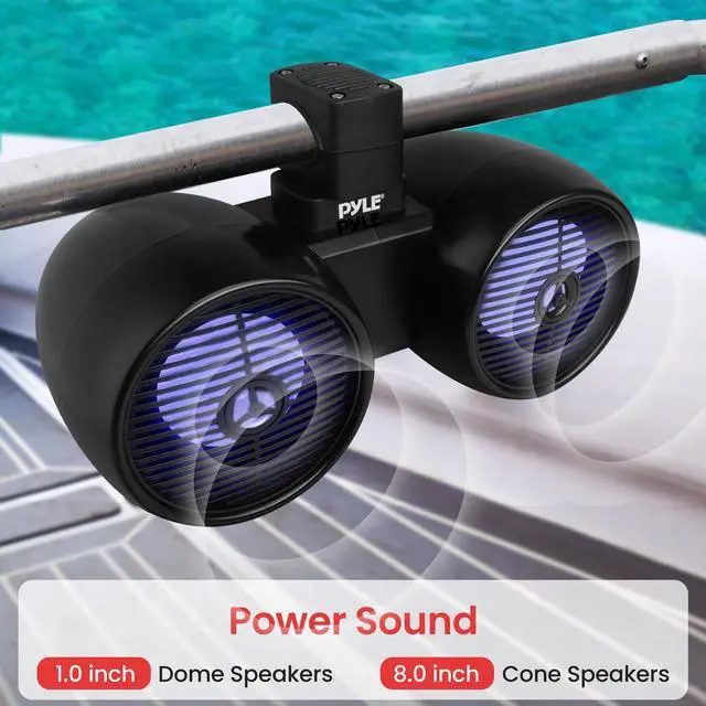 Alt view image 4 of 5 - Pyle Dual Waterproof Off-Road Speakers - 6.5" 200W 2-Way Marine Wakeboard Tower Sound System w/LED Light, Full Range Outdoor Stereo Speaker for Car, ATV, UTV, Jeep, Boat, Includes Brackets (Black)