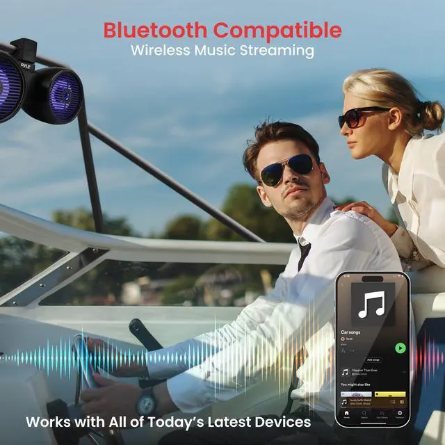 Alt view image 3 of 5 - Pyle Dual Waterproof Off-Road Speakers - 6.5" 200W 2-Way Marine Wakeboard Tower Sound System w/LED Light, Full Range Outdoor Stereo Speaker for Car, ATV, UTV, Jeep, Boat, Includes Brackets (Black)