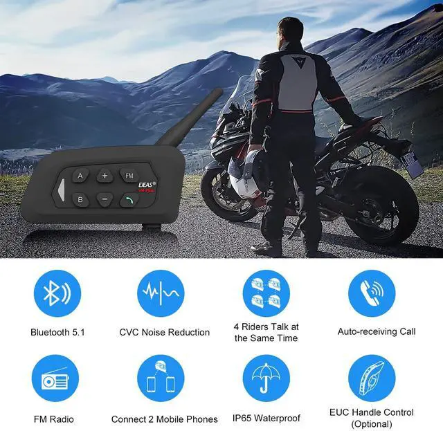 Alt view image 2 of 5 - EJEAS V4 Plus Motorcycle Helmet Bluetooth Intercom, Bluetooth 5.1 Motorcycle Headset with CVC Noise Reduction and FM Radio Function for 4 Riders Talk at The Same Time Within 1500M (2 Pack)