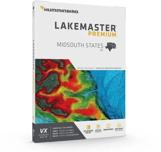 Alt view image 2 of 3 - Humminbird LakeMaster Premium Midsouth States V1 Map SD Card for Fish Finders