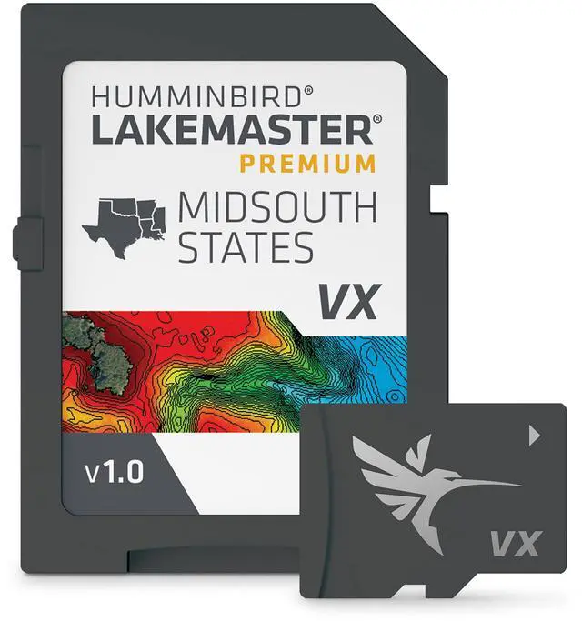 Main image of Humminbird LakeMaster Premium Midsouth States V1 Map SD Card for Fish Finders
