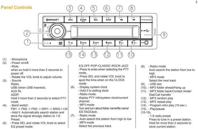 Alt view image 2 of 2 - VDO Continental TR7412UB-OR European Style 12v Radio Orange Display Bluetooth Bundle with AC111