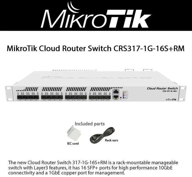 Alt view image 3 of 5 - Mikrotik Cloud Router Switch CRS317-1G-16S+RM Rack-mountable manageable