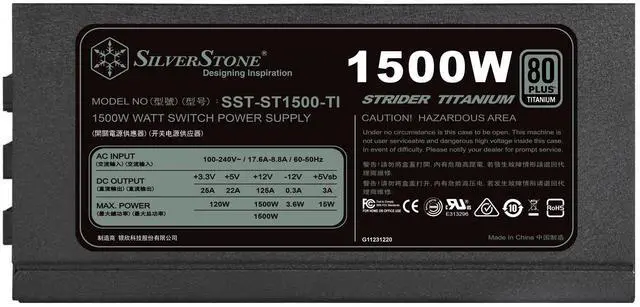 Alt view image 4 of 5 - SilverStone Tek 1500 Watt ATX Power Supply with 80 Plus Titanium and Multi GPU Support SST-ST1500-TI
