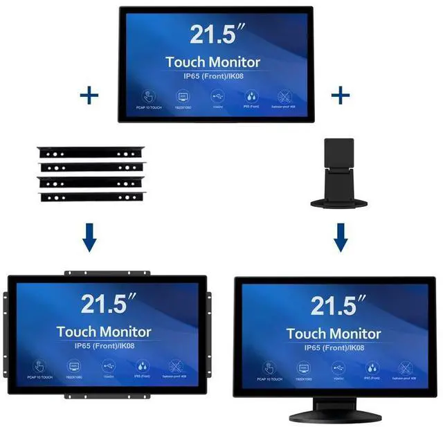 Alt view image 4 of 5 - GreenTouch 21.5 inch 10 Points Touch Front IK08/IP65 Open Frame Touch Monitor Desktop or Wall Mountable Multi Point Touch 1920x1080