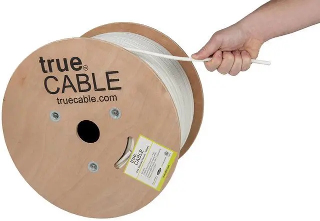 Main image of TRUE CABLE Cat6 Plenum Shielded (CMP), 1000ft, White, 23AWG Solid Bare Copper, 550MHz, PoE++ (4PPoE), ETL Listed, Overall Aluminum Foil Shield (F/UTP), Bulk Ethernet Cable