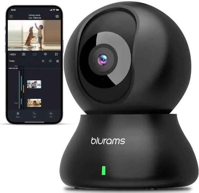 Main image of blurams Security Camera, 2K Indoor Camera 360° Pet Camera for Home Security with Phone App, Motion Tracking, 2-Way Audio, IR Night Vision, Siren, Compatible with Alexa & Google Assistant(2.4GHz ONLY)