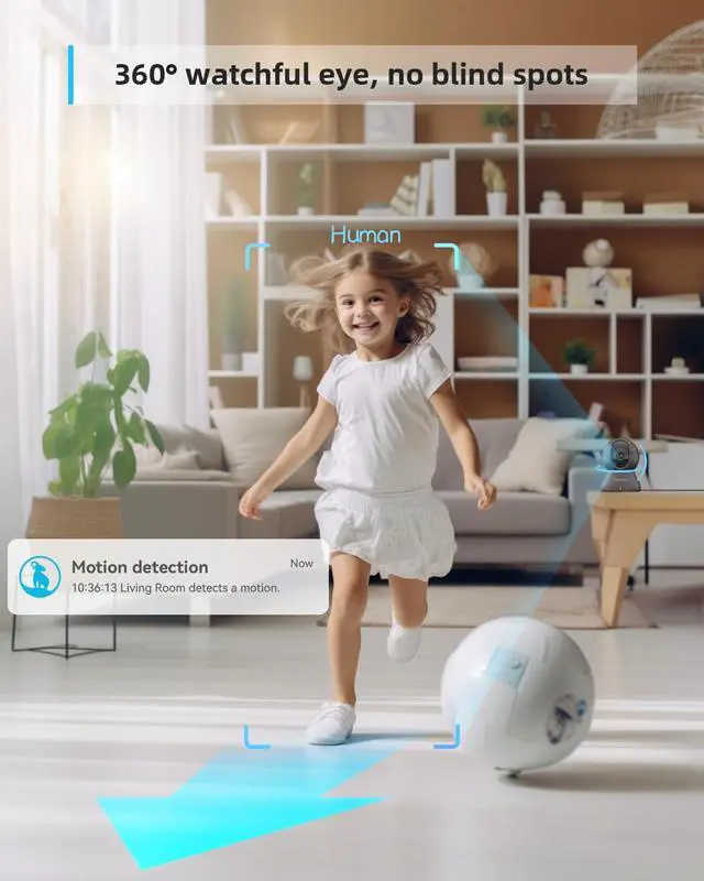 Alt view image 2 of 5 - blurams Security Camera, 2K Indoor Camera 360° Pet Camera for Home Security with Phone App, Motion Tracking, 2-Way Audio, IR Night Vision, Siren, Compatible with Alexa & Google Assistant(2.4GHz ONLY)