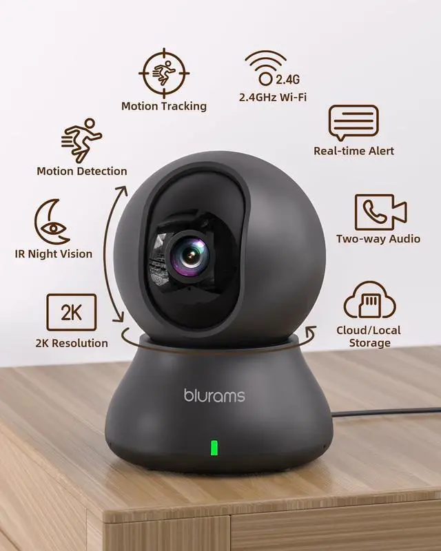 Alt view image 3 of 5 - blurams Security Camera, 2K Indoor Camera 360° Pet Camera for Home Security with Phone App, Motion Tracking, 2-Way Audio, IR Night Vision, Siren, Compatible with Alexa & Google Assistant(2.4GHz ONLY)