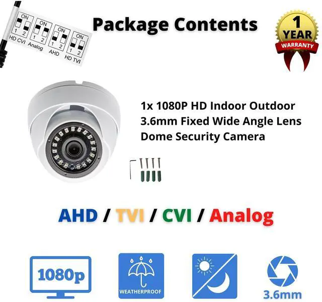 Alt view image 2 of 5 - Evertech HD 1080p TVI AHD CVI Analog (960H / CVBS) Security Dome Surveillance Camera Day Night Vision Outdoor Indoor Weatherproof Metal Housing CCTV Dome Camera