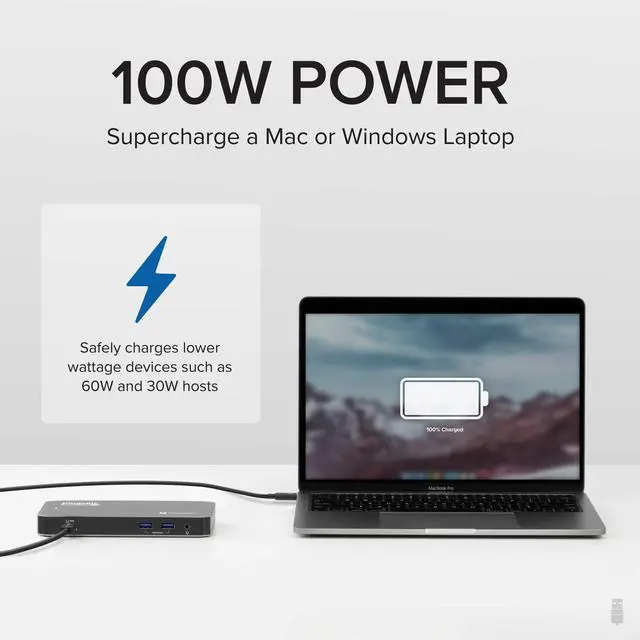 Alt view image 3 of 5 - Plugable Thunderbolt Dock, 40Gbps with 100W Laptop Charging, Compatible with macOS, Windows, Dual HDMI Docking Station with DisplayPort - Dual Monitor, 2X USB-C, 3X USB 3, Gigabit Ethernet, Audio Jack