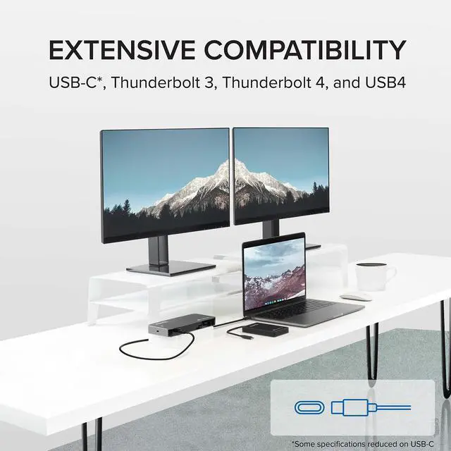 Alt view image 4 of 5 - Plugable Thunderbolt Dock, 40Gbps with 100W Laptop Charging, Compatible with macOS, Windows, Dual HDMI Docking Station with DisplayPort - Dual Monitor, 2X USB-C, 3X USB 3, Gigabit Ethernet, Audio Jack