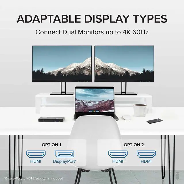 Alt view image 5 of 5 - Plugable Thunderbolt Dock, 40Gbps with 100W Laptop Charging, Compatible with macOS, Windows, Dual HDMI Docking Station with DisplayPort - Dual Monitor, 2X USB-C, 3X USB 3, Gigabit Ethernet, Audio Jack