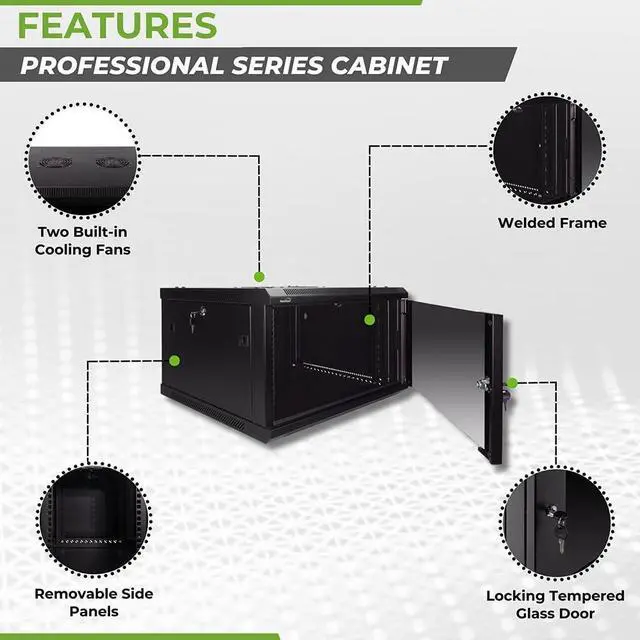 Alt view image 2 of 5 - Navepoint 6U Deluxe IT Wallmount Cabinet Enclosure 19-Inch Server Network Rack with Locking Glass Door 24-Inches Deep Black