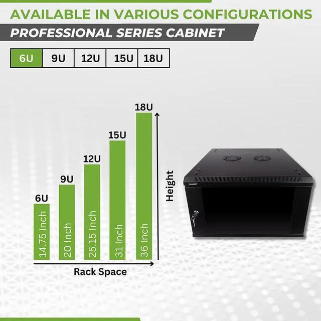 Alt view image 3 of 5 - Navepoint 6U Deluxe IT Wallmount Cabinet Enclosure 19-Inch Server Network Rack with Locking Glass Door 24-Inches Deep Black