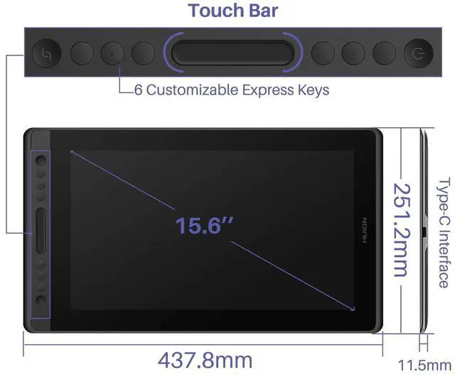 Alt view image 4 of 5 - HUION KAMVAS Pro 16 Graphics Drawing Tablet with Screen Full-Laminated Graphics Monitor with Battery-Free Stylus Tilt 8192 Pen Pressure 6 Hot Keys Touch Bar - 15.6inch Graphic Tablet for PC/MAC/Linux