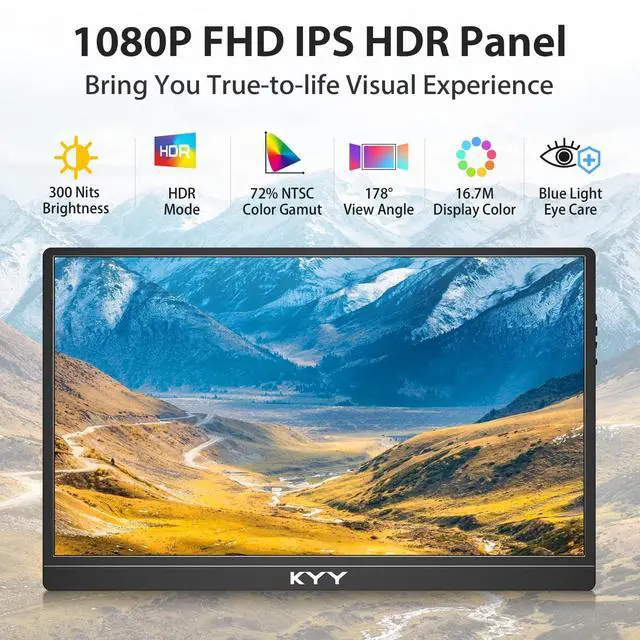 Alt view image 2 of 5 - KYY 15.6'' Portable Monitor Bundle [K3 Grey & K3-2 Black] 1080P FHD USB-C Laptop Computer Display HDR IPS Gaming Monitor w/Smart Cover & Dual Speakers, for Laptop PC Phone PS4 Xbox Switch