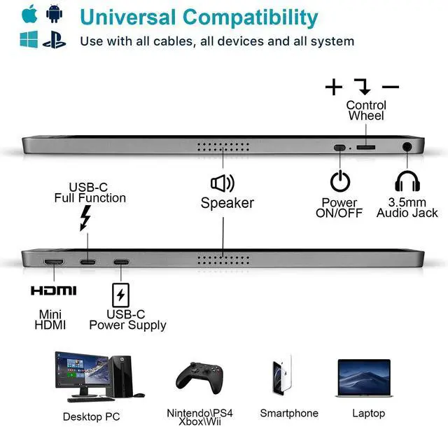 Alt view image 3 of 5 - KYY 15.6'' Portable Monitor Bundle [K3 Grey & K3-2 Black] 1080P FHD USB-C Laptop Computer Display HDR IPS Gaming Monitor w/Smart Cover & Dual Speakers, for Laptop PC Phone PS4 Xbox Switch