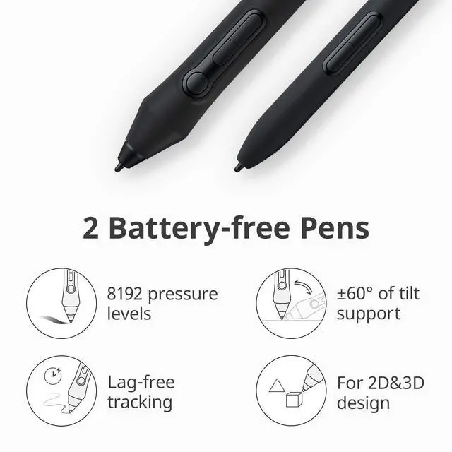 Alt view image 3 of 5 - XENCELABS, Graphic Tablet Medium, Wireless Drawing Tablet with 2 Battery-Free Digital Pen, Tilt Support Stylus with 8192 Levels Pen Pressure Sensitivity, 12 Portable Drawing Pad for Win/Mac/Linux