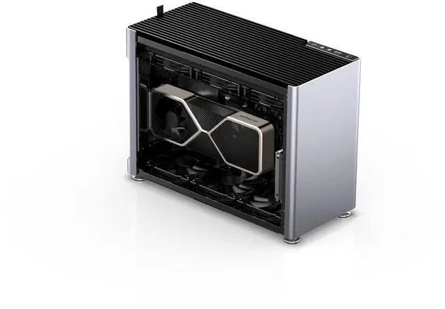 Alt view image 3 of 5 - Jonsplus i100 Pro Mini-ITX Gaming Case, Sandblasted Silver Magnesium/Aluminum Alloy, Vented Metal Side Panels, Supports Custom Liquid Cooling, 360mm AIO, 166mm Air Cooler, 3-Slot GPU