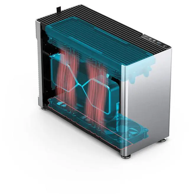 Alt view image 4 of 5 - Jonsplus i100 Pro Mini-ITX Gaming Case, Sandblasted Silver Magnesium/Aluminum Alloy, Vented Metal Side Panels, Supports Custom Liquid Cooling, 360mm AIO, 166mm Air Cooler, 3-Slot GPU