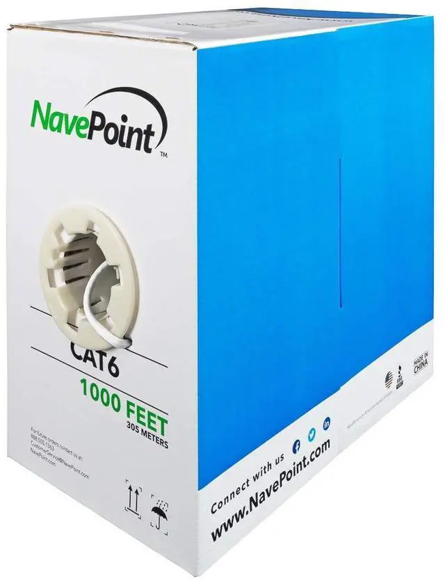 Main image of NavePoint Cat6 (CCA), 1000ft, White, Solid Bulk Ethernet Cable, 550MHz, 23AWG 4 Pair, Unshielded Twisted Pair (UTP)