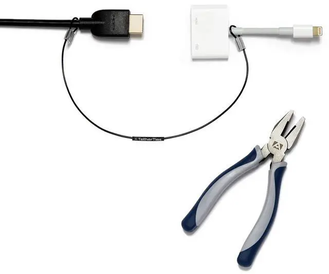 Main image of Patented Pre-Assembled Adapter Ties - Anti-Theft Cable Locks for Tools, Dongles, Tethers, Computer adapters. Steel Cable, Security Lock, Easy Installation with Free Crimping Tool