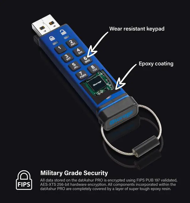 Alt view image 4 of 5 - iStorage datAshur PRO 32 GB | Encrypted USB Memory Stick | FIPS 140-2 Level 3 Certified | Password protected | Dust/Water Resistant | IS-FL-DA3-256-32