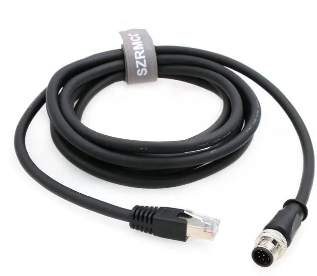 Main image of SZRMCC M12 A Code 8 Pin Male to RJ45 Ethernet Cable Cat6 Gigabit Shielded Waterproof Sensor Actuator Network Cable for Cognex in-Sight 7000 DMR-300 Industrial Camera Vision Sensors (Black 15m)