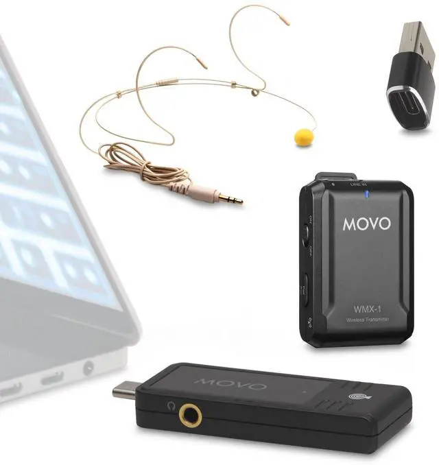 Main image of Movo WMX-1-UH USB-C Wireless Headset Microphone - USB Wireless Headset Microphone for Computers, Smartphones, and Tablets