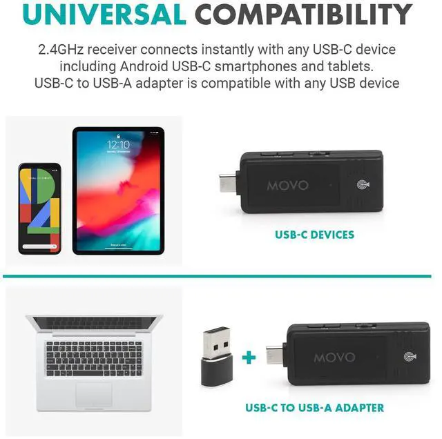 Alt view image 4 of 5 - Movo WMX-1-UH USB-C Wireless Headset Microphone - USB Wireless Headset Microphone for Computers, Smartphones, and Tablets