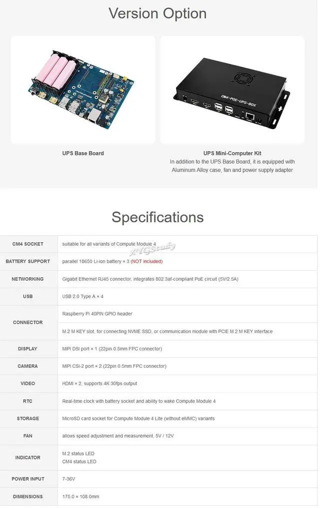 Alt view image 2 of 5 - Mini-Computer PoE UPS Uninterruptible Power Supply Base Board Designed for Raspberry Pi Compute Module 4 with Gigabit Ethernet Dual HDMI Quad USB2.0 @XYGStudy (CM4-POE-UPS-BOX)