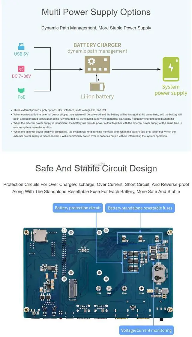 Alt view image 5 of 5 - Mini-Computer PoE UPS Uninterruptible Power Supply Base Board Designed for Raspberry Pi Compute Module 4 with Gigabit Ethernet Dual HDMI Quad USB2.0 @XYGStudy (CM4-POE-UPS-BOX)