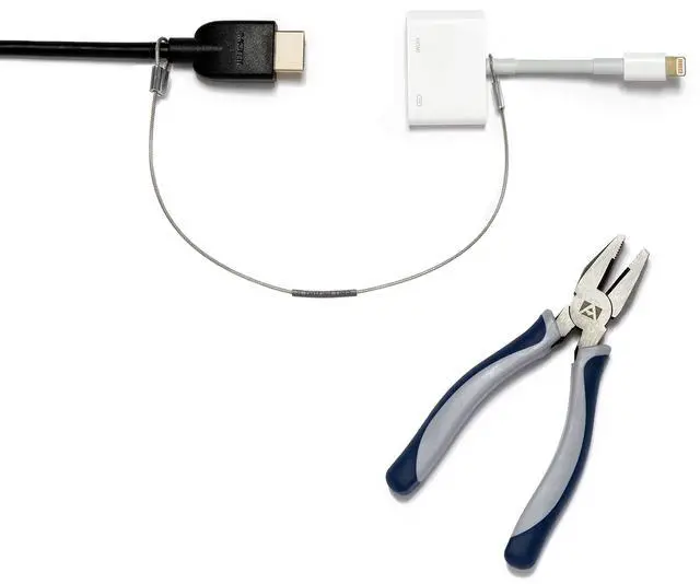 Main image of Patented Pre-Assembled Adapter Ties - Anti-Theft Cable Locks for Tools, Dongles, Tethers, Computer adapters. Steel Cable, Security Lock, Easy Installation with Free Crimping Tool