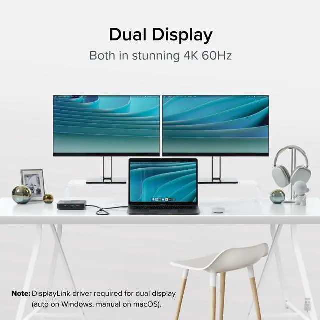 Alt view image 2 of 5 - Plugable 7-in-1 USB-C DisplayLink Dock  Dual 4K HDMI (Requires DisplayLink Driver), 100W PD Charging, USB4 & Thunderbolt Compatible, Gigabit Ethernet, USB-A/C, SD Card  for Mac & Windows Laptops
