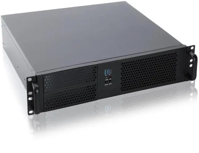 Main image of RackChoice 2U Micro ATX Compact Rackmount 2 x 5.25 Chassis Support ATX PC PS2 PSU with Side 80mm Fan