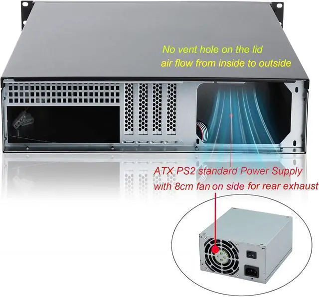 Alt view image 3 of 5 - RackChoice 2U Micro ATX Compact Rackmount 2 x 5.25 Chassis Support ATX PC PS2 PSU with Side 80mm Fan