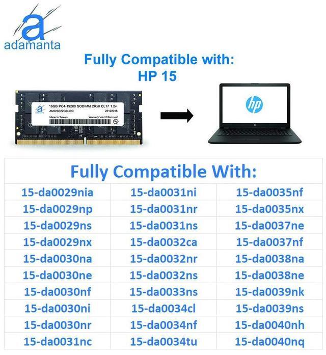 Alt view image 4 of 5 - Adamanta 16GB (1x16GB) Compatible for HP 15 Laptop Notebook DDR4 2400Mhz PC4-19200 SODIMM 2Rx8 CL17 1.2v RAM Memory Upgrade P/N: 865396-850