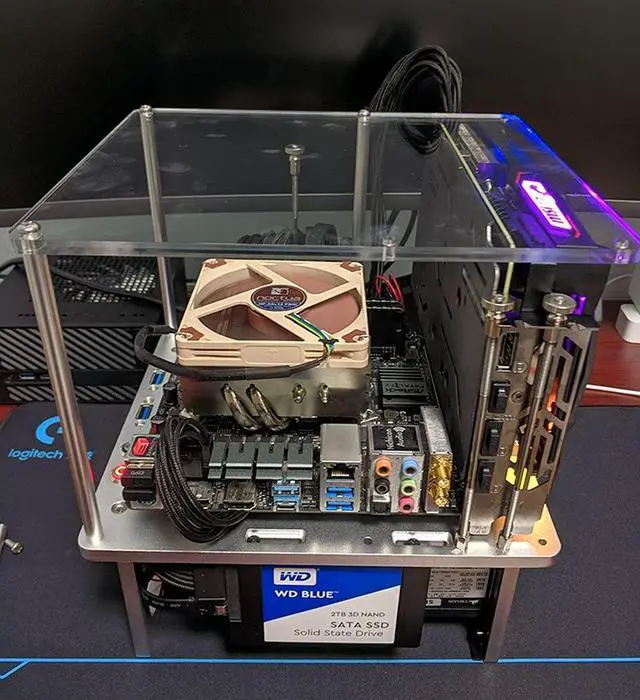 Alt view image 5 of 5 - EDIY Open Air ITX PC Frame HTPC Water Cooling Test Bench Aluminum Case Bare Overclocking DIY Computer Frame Support Graphics Card, ITX Silver