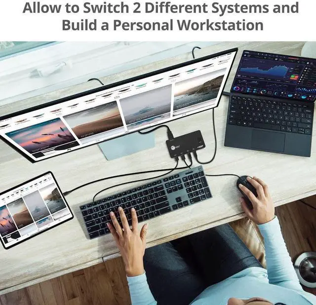 Alt view image 5 of 5 - SIIG 2 Port USB-C KVM Switch - 2 Computers to 1 Monitor - 2X USB-A + 2X USB-C - Single 4K 60Hz HDMI, USB-C Bus Powered, Button Control, Thunderbolt 3 Compatible (CE-KV0B11-S1)