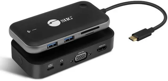 Main image of SIIG Wireless Video Extender with USB-C Hub, 2X USB 3.0, 5Gbps, SD & TF Card Reader, Extend 1080p Video to VGA & HDMI Display via Wireless simultaneously, USB-C DP Alt Mode Required (CE-H26P11-S1)
