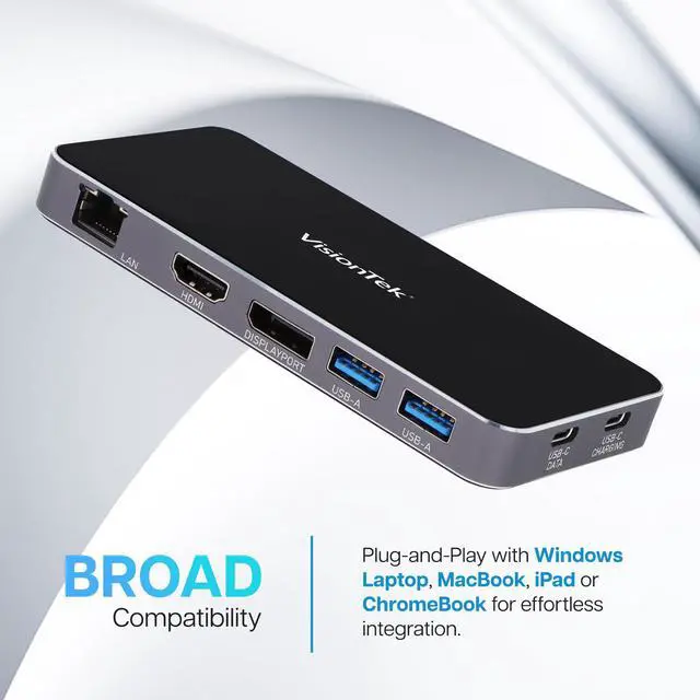 Alt view image 2 of 5 - VisionTek VT400 Portable USB-C Dual Monitor Hub - 1x DP, 1x HDMI, 2X USB-A, 1x Ethernet, 1x USB-C for Windows/MacOS/ChromeOS/iOS