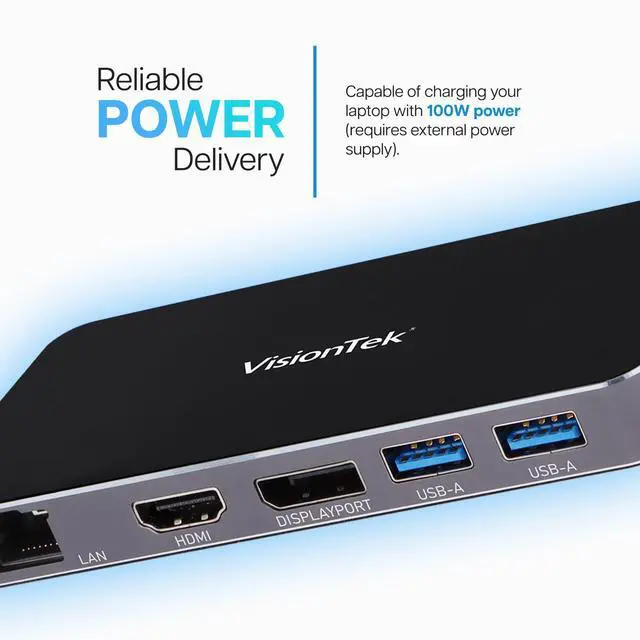 Alt view image 5 of 5 - VisionTek VT400 Portable USB-C Dual Monitor Hub - 1x DP, 1x HDMI, 2X USB-A, 1x Ethernet, 1x USB-C for Windows/MacOS/ChromeOS/iOS