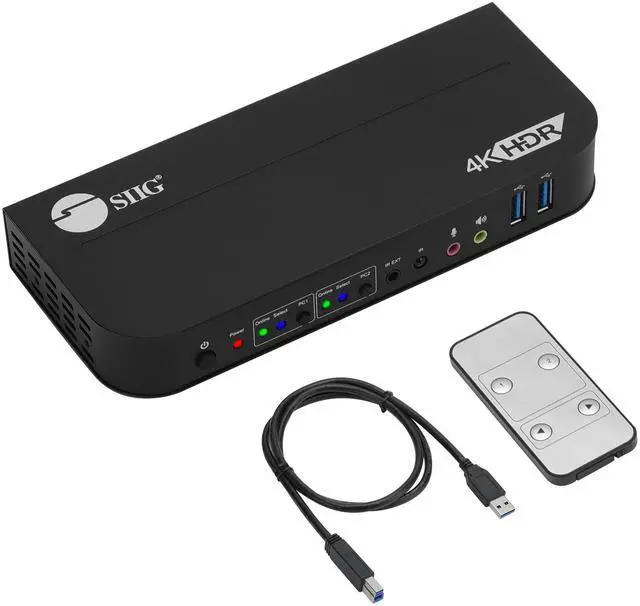 Main image of SIIG 2-Port 4K KVM Switch HDMI with Remote Control, 1x HDMI Output, 2X USB 3.2 Type-A Ports, EDID Bypass, Compatible with Windows and Mac (CE-KV0E11-S1)