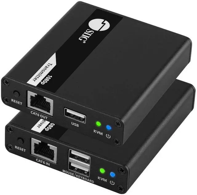 Main image of SIIG HDMI KVM Extender Over CAT6/ 6e/ 7 Cable up to 230ft, 1080p 60Hz HD with HDMI Loop Out, 2-Port USB for Keyboard/Mouse, Audio Extractor, Near Zero Latency, Transmitter & Receiver (CE-H27411-S1)
