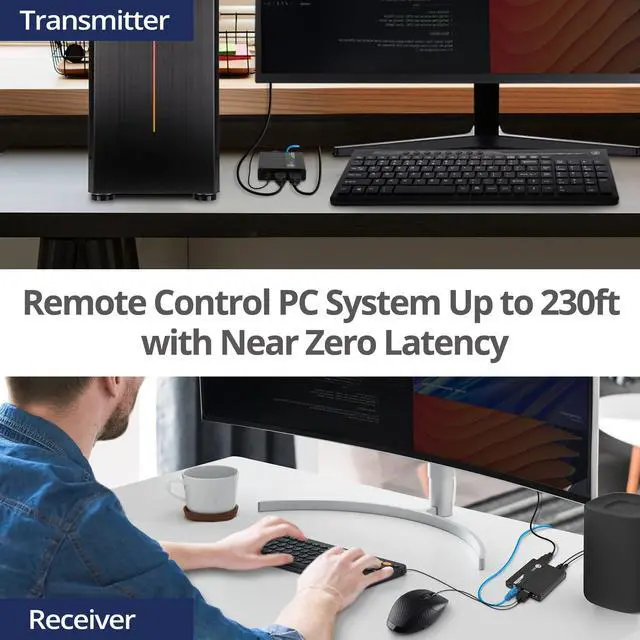 Alt view image 5 of 5 - SIIG HDMI KVM Extender Over CAT6/ 6e/ 7 Cable up to 230ft, 1080p 60Hz HD with HDMI Loop Out, 2-Port USB for Keyboard/Mouse, Audio Extractor, Near Zero Latency, Transmitter & Receiver (CE-H27411-S1)