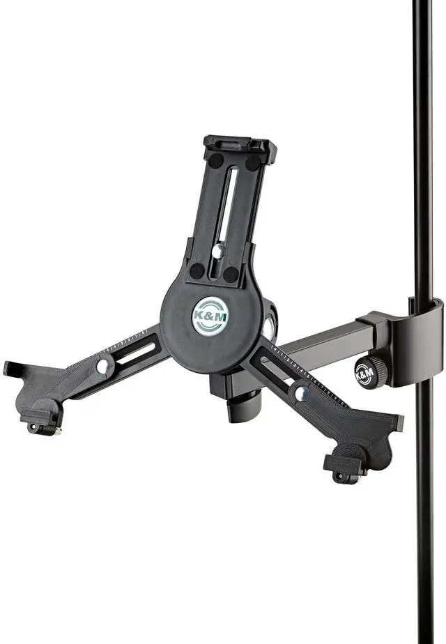 Main image of K&M Konig & Meyer 19791.016.55 Tablet/iPad Holder for Microphone Stand - Switch from Landscape to Portrait - Professional Grade for all Musicians - Studio or Remote Home Use - German Made - Black