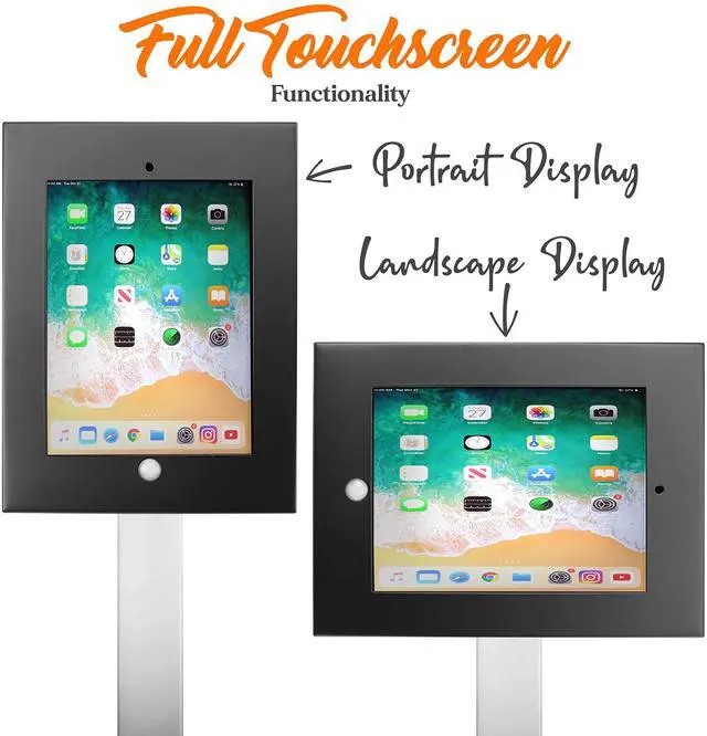 Alt view image 5 of 5 - Pyle Home iPad Compatible Tablet Stand, Tamper Proof Screen Holder, 27.56'' - 43.31'' Adjustable AntiTheft Floor Stand, Works With 9.7'' Touchscreens, Cable Management, Durable Design For Public Use